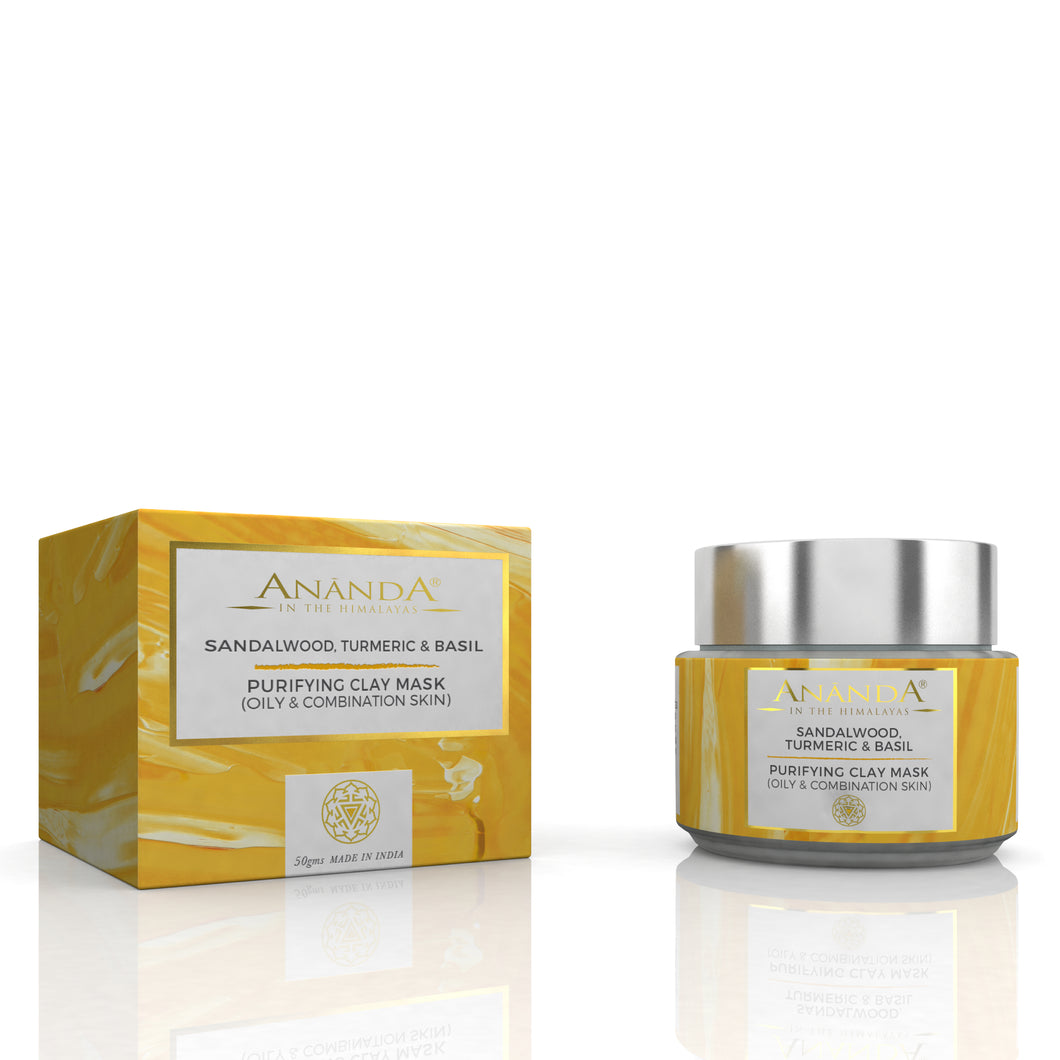 Purifying Clay Mask- Sandalwood, Turmeric and Basil for Oily and Combination Skin